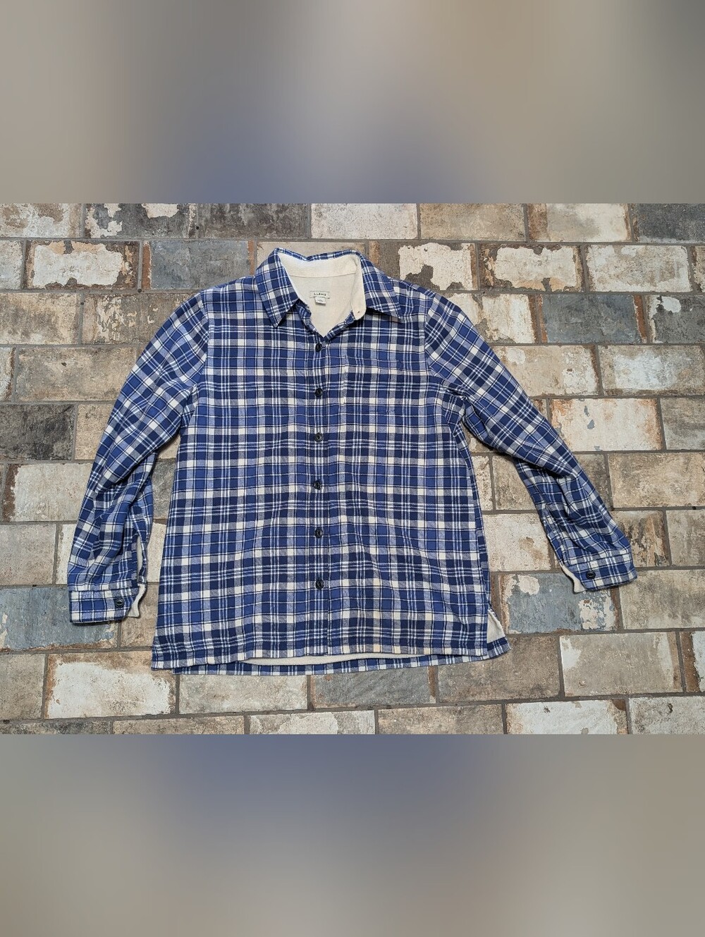 L.L. Bean Fleece-Lined Cotton Flannel Shirt Jacket - Blue Plaid Men's Small